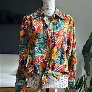 Panama Jack Orange Button Down Shirt with Tie Front and Graphic Design